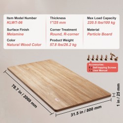 Pöytätaso melamiinipintainen lastulevy 2000 x 800 mm 25 mm 100 kg