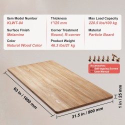 Lastulevyinen pöytätaso 1600x800 mm 25 mm melamiinipinta 100 kg kantavuus