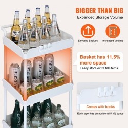 Kolmitasoinen rullattava säilytyskärry PP-muovinen valkoinen enimmäiskantavuus 45 kg lukittavat pyörät