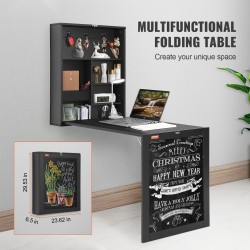 Seinään kiinnitettävä lastulevytaittopöytä liitutaululla hyllyillä ja koukuilla kotitoimistoon