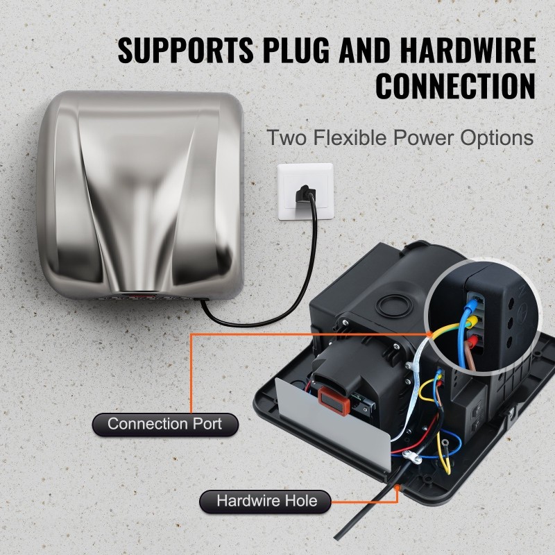 Käsienkuivain seinään asennettava 304-ruostumaton teräs 1800W automaattinen infrapunatunnistin HEPA-suodatin 220-240V