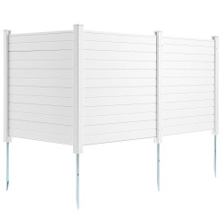 PVC yksityisyyselementti 3 paneelia 1270x1270 mm valkoinen sinkityillä maapiikeillä