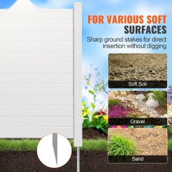 PVC-yksityisyyselementti 3-paneelia 1270x1270 mm valkoinen sinkityillä maapiikeillä