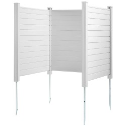 PVC-yksityisyyselementti 3-paneelia 1270x1270 mm valkoinen sinkityillä maapiikeillä