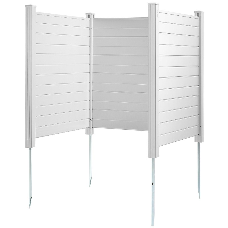 PVC-yksityisyyselementti 3-paneelia 1270x1270 mm valkoinen sinkityillä maapiikeillä