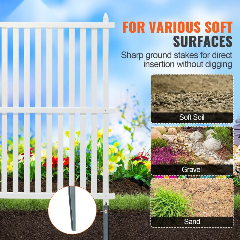 PVC-näkösuojapaneelit 48 x 48 tuumaa valkoiset 2 paneelia galvanoidut piikit ulkokäyttöön