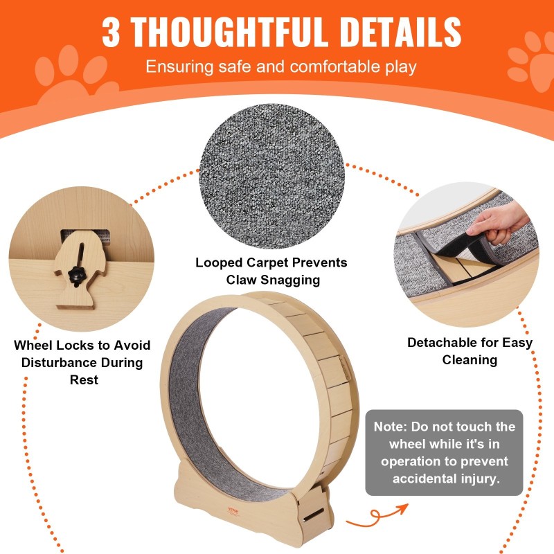 Puinen kissan juoksupyörä MDF 132 cm ulkohalkaisijalla irrotettavalla matolla sisäkäyttöön