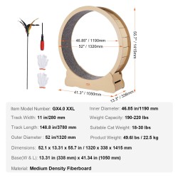 Puinen kissan juoksupyörä MDF 132 cm ulkohalkaisijalla irrotettavalla matolla sisäkäyttöön