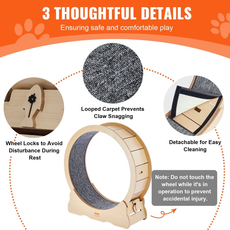 Puinen juoksupyörä kissoille sisäkäyttöön 91 senttimetriä ulkohalkaisija irrotettava matto