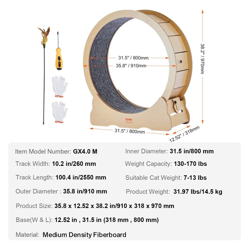Puinen juoksupyörä kissoille sisäkäyttöön 91 senttimetriä ulkohalkaisija irrotettava matto