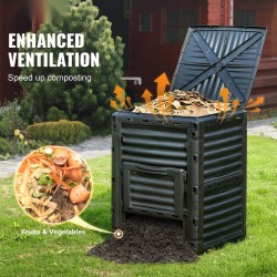 Ulkokompostori 300 L PP-muovi BPA-vapaa musta yläkansi alaluukku neljän sivun ilmanvaihto
