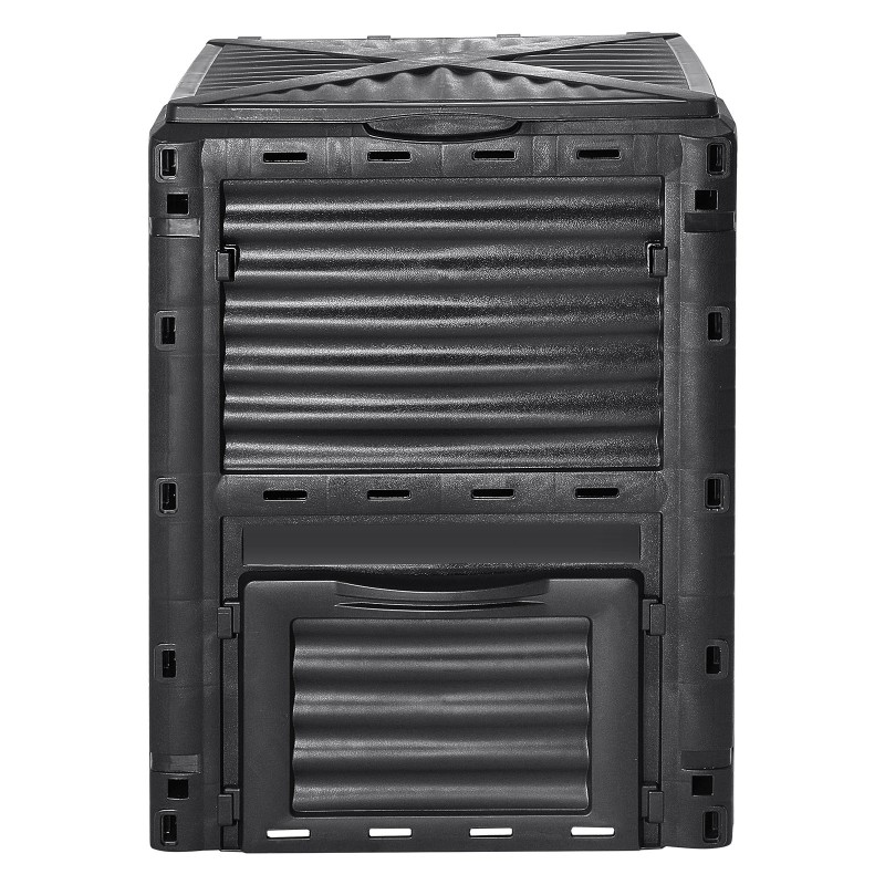 Ulkokompostori 300 L PP-muovi BPA-vapaa musta yläkansi alaluukku neljän sivun ilmanvaihto