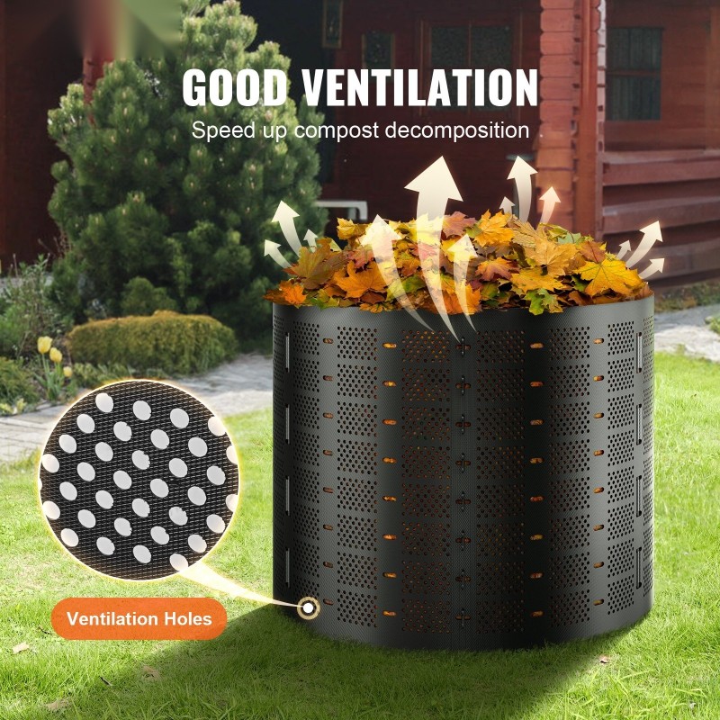 Kompostori HDPE-muovinen 1000 l ulkokäyttöön musta 335 x 90 cm