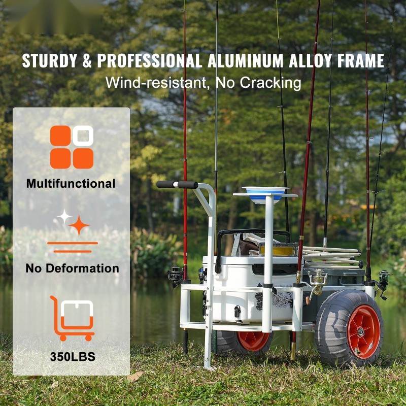 Kalastuskärry alumiinirunko 158,75 kg kantavuus 16 tuuman polyuretaani ilmakumeilla 8 vapatelinettä