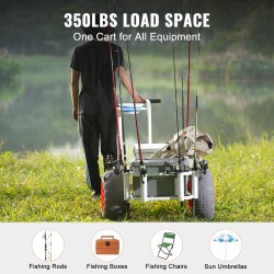 Kalastuskärry alumiinirunko 158,75 kg kantavuus 16 tuuman polyuretaani ilmakumeilla 8 vapatelinettä