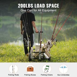 Rantakalastuskärry teräsrunko 11-tuumaiset kumiset ilmakennorenkaat 90,7 kg kantavuus 7 vapatelinettä