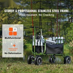 Rantakalastuskärry teräsrunko 136 kg kantavuus 11 tuuman kumipyörät kahdeksan vapatelinettä