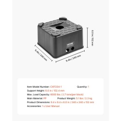 Perävaunun tunkkilohko PP-muovinen 152 mm korkeus 2,7 tonnin kantavuus 1 kpl