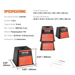 Tukijalkapalikat polypropeeni 245×245×204 mm 4 kpl 2722 kg kantavuus matkailuvaunuille