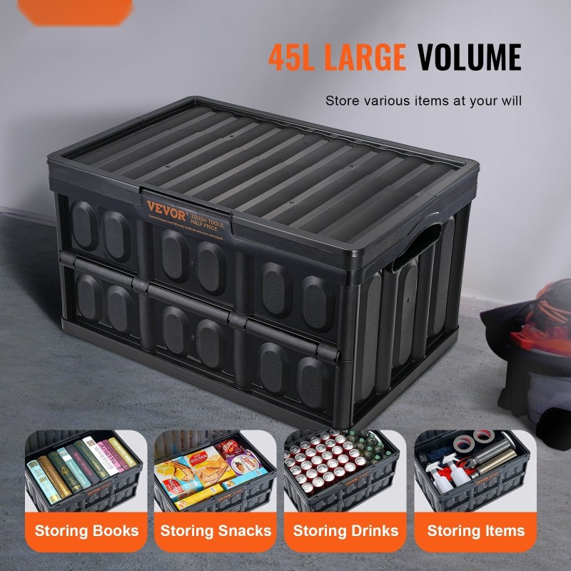 Taitettavat pinottavat PP-muoviset säilytyslaatikot 45 l 3 kpl kannella