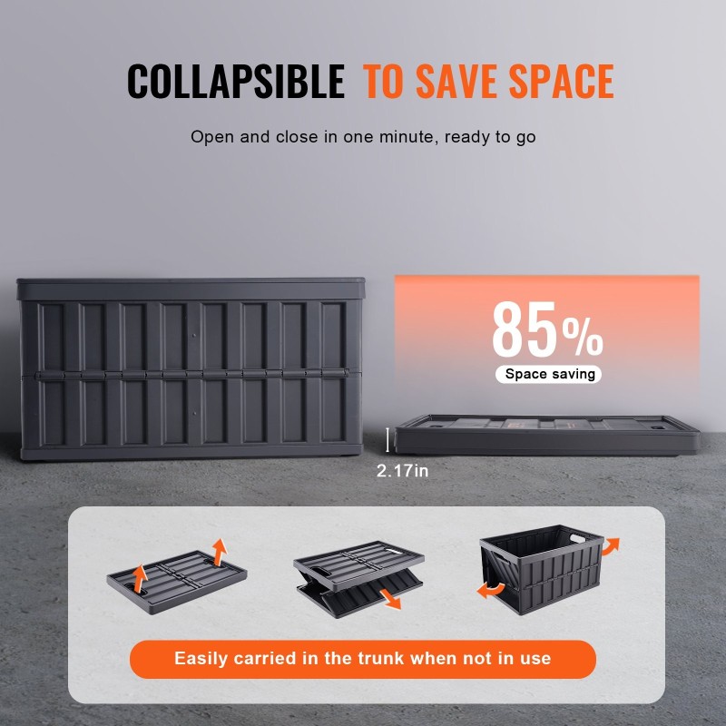 Taitettavat PP-muoviset säilytyslaatikot 65L 3 kpl kannella pinottavat kahvoilla