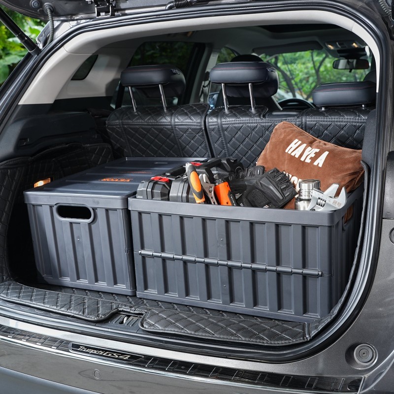 Taitettavat PP-muoviset säilytyslaatikot 65L 3 kpl kannella pinottavat kahvoilla