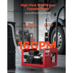 Polttoaineensiirtopumppu kuusikymmentä litraa minuutissa valurautainen pumppupää kuparimoottori mittarilla automaattipistoolilla