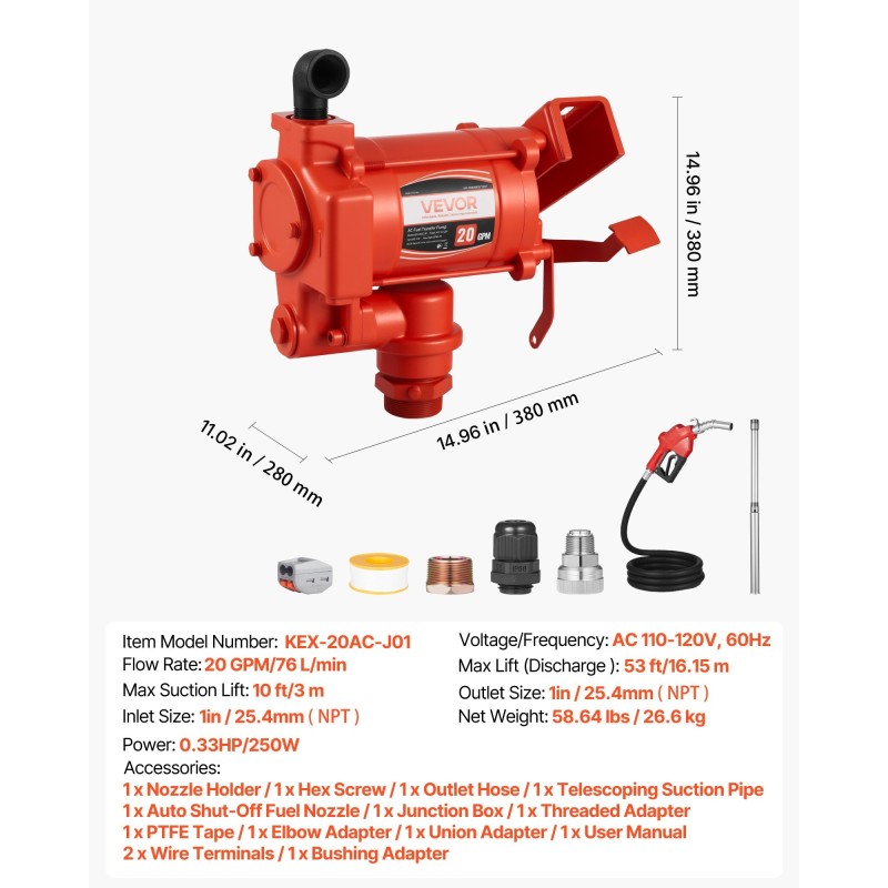 Sähköinen polttoaineensiirtopumppu 76 l/min kuparimoottori valurautarunko automaattinen polttoainepistooli purkuletku