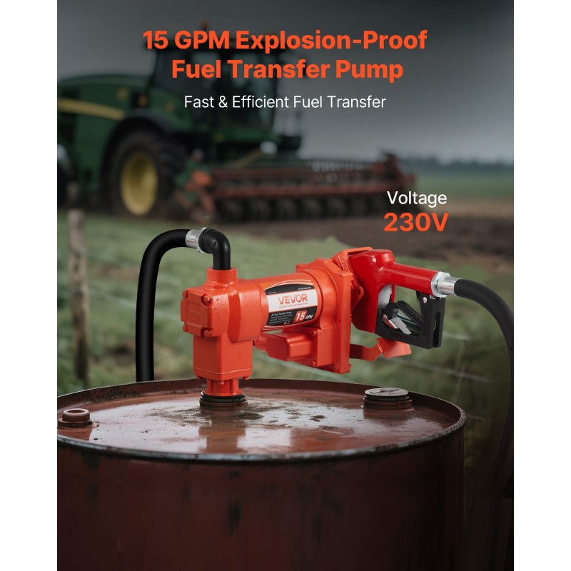 Polttoaineensiirtopumppu valurautainen runko kuparimoottori 57 l/min automaattipistooli poistoletku mukana