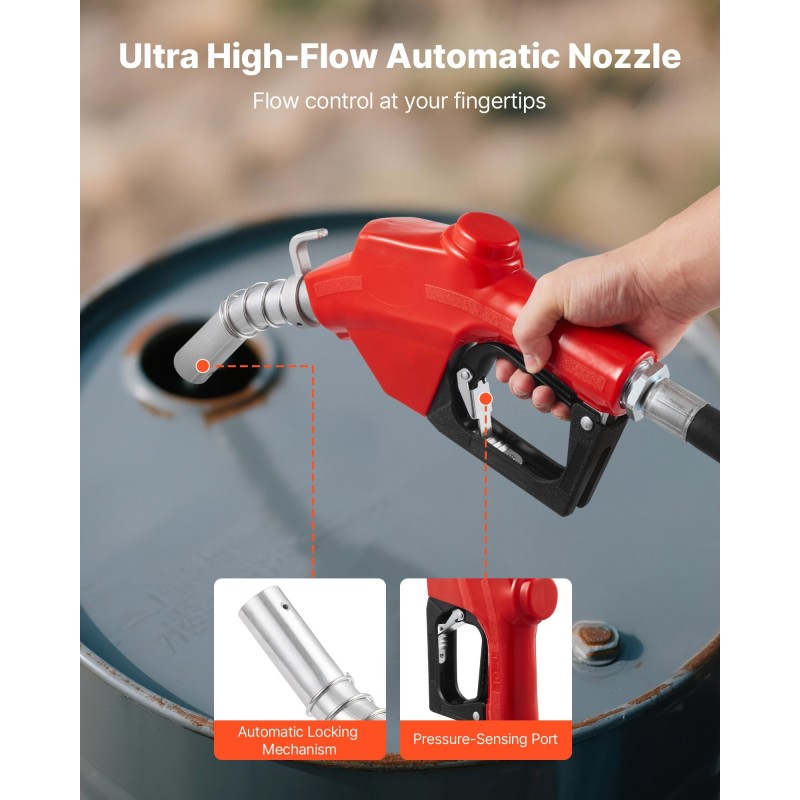 Polttoaineensiirtopumppu 230 V 76 l/min valurautarunkoinen virtausmittarilla ja sulkupistoolilla