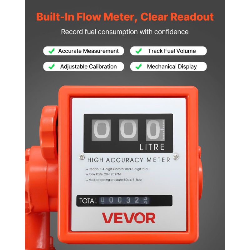 Polttoaineensiirtopumppu 230 V 76 l/min valurautarunkoinen virtausmittarilla ja sulkupistoolilla