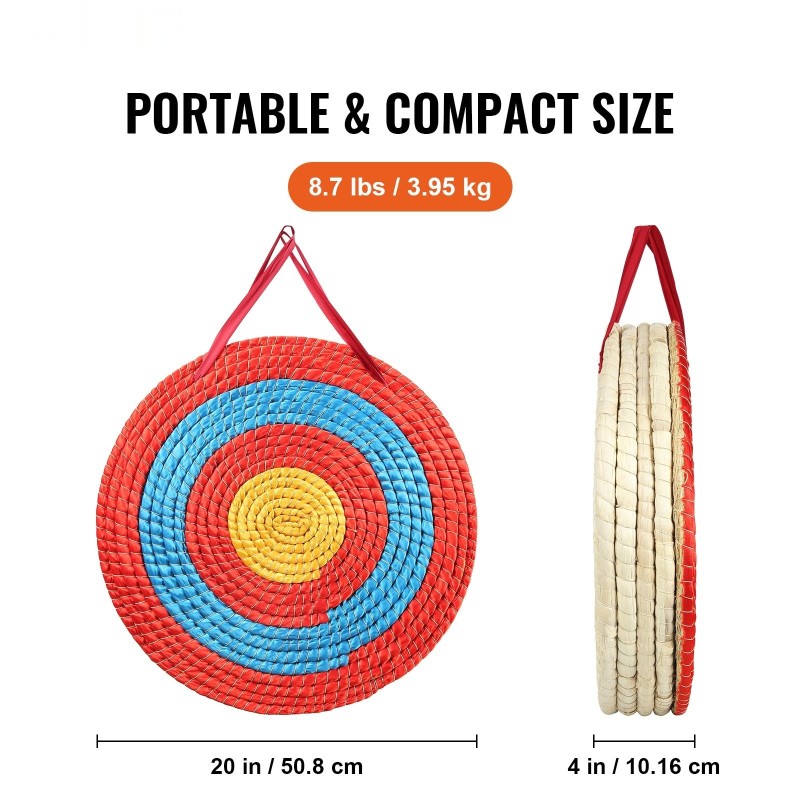 Pyöreä olkitaulu 5 kerrosta 51 cm kantokahvalla jousiammunnan harjoitteluun