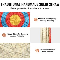 Pyöreä olkitaulu 5 kerrosta 51 cm kantokahvalla jousiammunnan harjoitteluun