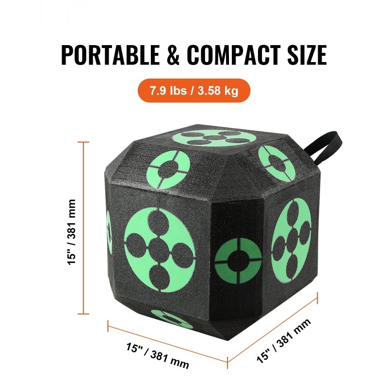 Jousiammuntataulu XPE-vaahtopinnalla 15x15 tuumaa ulkokäyttöön kevyt kantokahvalla