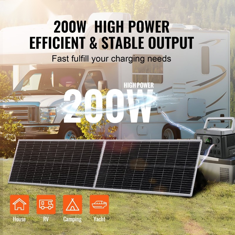 Monokiteinen vesitiivinen aurinkopaneelisarja kahdella sadan watin paneelilla lataussäätimellä