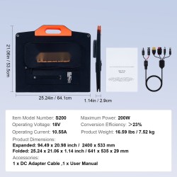 Taitettava 200W monikideaurinkopaneeli IP67 vesitiivis virtalähteisiin yhteensopiva retkeilyyn