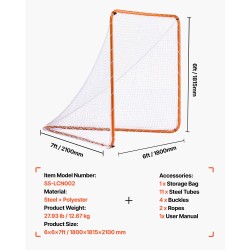 Lacrosse-maali teräsrunko 6x6x7ft harjoitusmaali kannettava kantolaukulla nuorille ja aikuisille