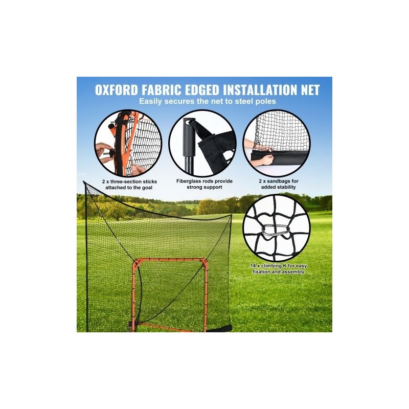 Maalitaustaverkko lacrosseen ja jääkiekkoon solmuton polyesteriverkko 12x9 jalkaa 14 karabiinihakaa