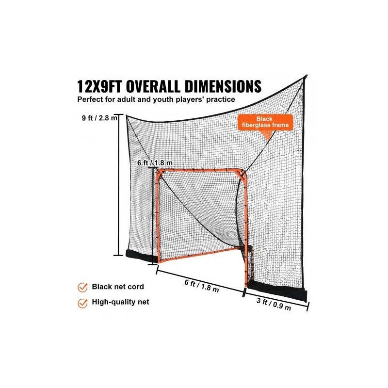 Maalitaustaverkko lacrosseen ja jääkiekkoon solmuton polyesteriverkko 12x9 jalkaa 14 karabiinihakaa