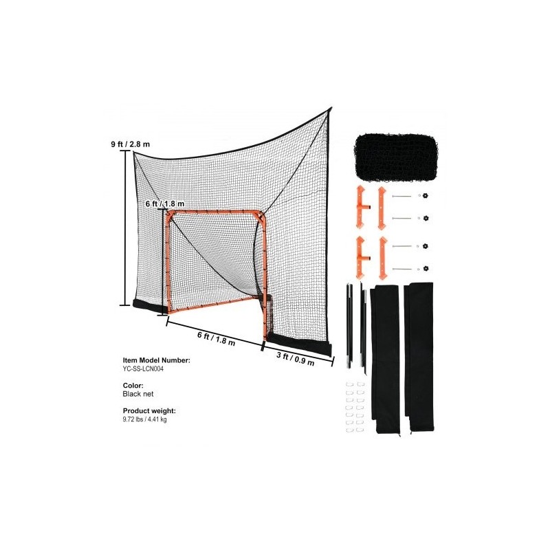 Maalitaustaverkko lacrosseen ja jääkiekkoon solmuton polyesteriverkko 12x9 jalkaa 14 karabiinihakaa