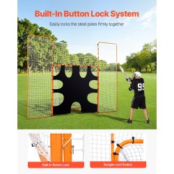 Lacrosse-maali oranssi teräsrunko 12x9 jalkaa kolmiosainen taustaverkko maalitaulu polyesteriverkko