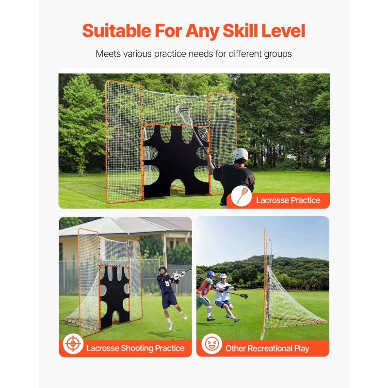 Lacrosse-maali oranssi teräsrunko 12x9 jalkaa kolmiosainen taustaverkko maalitaulu polyesteriverkko