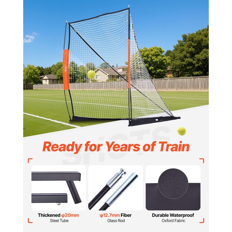 Lacrosse-harjoitusmaali 1828×1828×2134 mm lasikuitutangolla solmuttomalla polyesteriverkolla metallijalustalla kantolaukulla