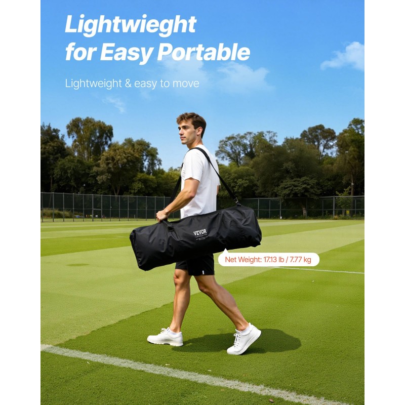 Lacrosse-harjoitusmaali 1828×1828×2134 mm lasikuitutangolla solmuttomalla polyesteriverkolla metallijalustalla kantolaukulla