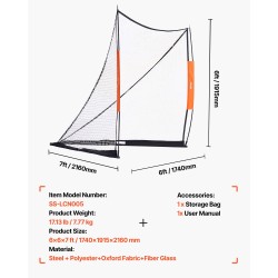 Lacrosse-harjoitusmaali 1828×1828×2134 mm lasikuitutangolla solmuttomalla polyesteriverkolla metallijalustalla kantolaukulla