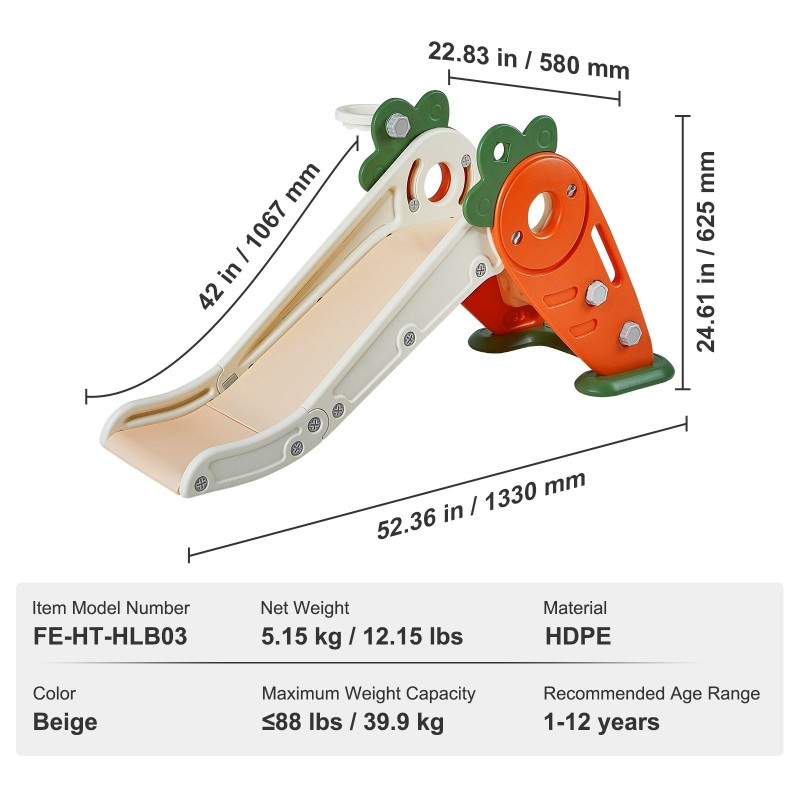 Liukumäki HDPE-muovinen 106,7 cm beige sisä- ja ulkokäyttöön enintään 40 kg