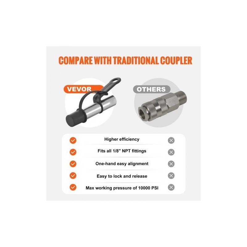 Rasvaprässin 1/8-tuumainen NPT-liitin jousiteräs, 3-leukainen, 2 kpl