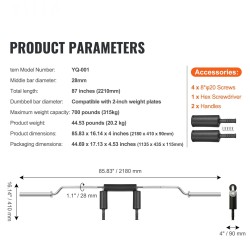 Kyykkytanko turvallinen 315kg kantavuus 28mm olka ja niskapehmusteilla yhteensopiva 2 tuuman levypainoille