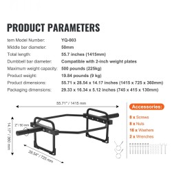Kuusikulmainen trap-tanko terästä 225 kg kantavuus 1415 mm pituus kotikäyttöön