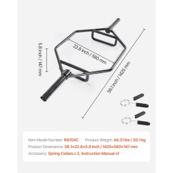 Kuusikulmainen trap-tanko teräs 50 mm holkit 360 kg kapasiteetti karhennetut kahvat